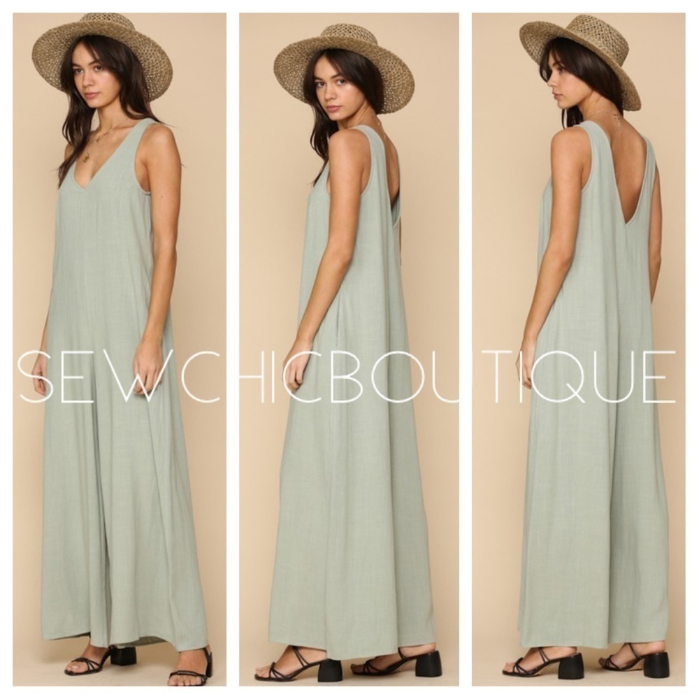 Sage Sleeveless Rayon Linen Jumpsuit